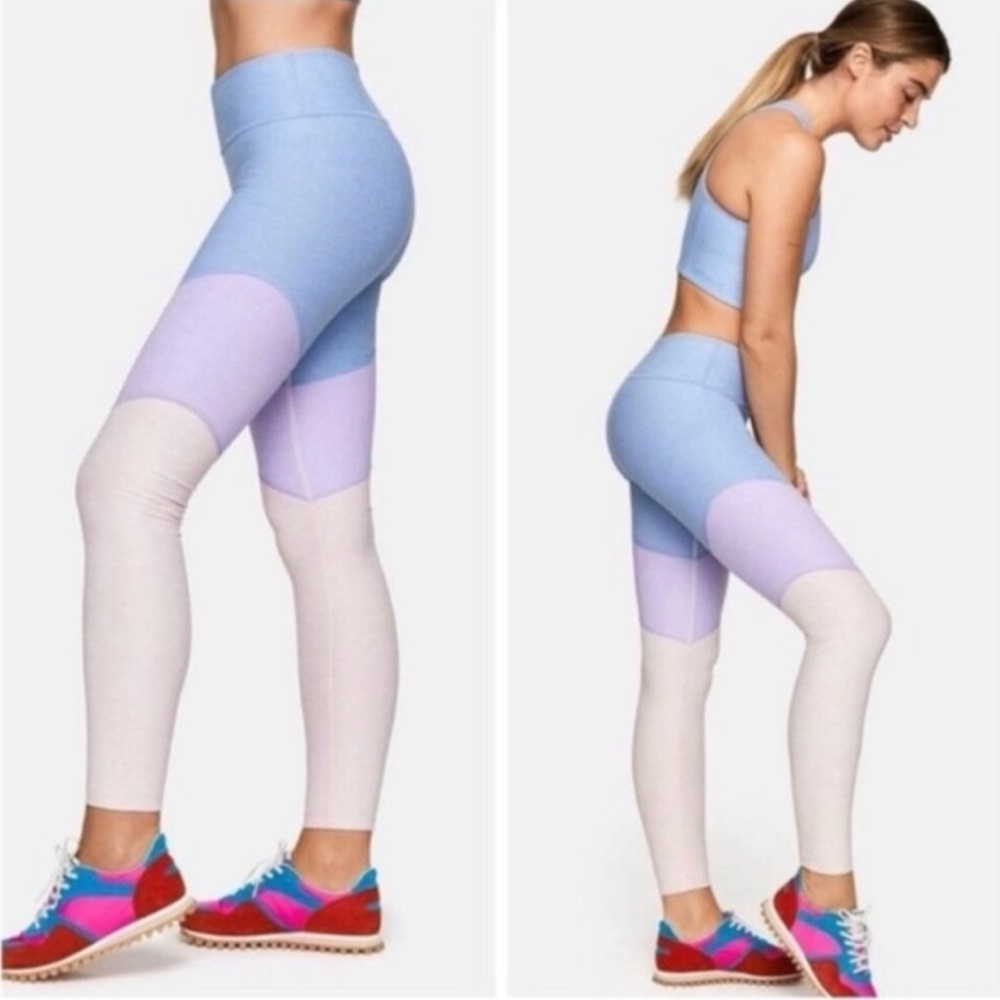 NWOT Outdoor Voices 7/8 Color Block Lilac Lavender Blue Leggings Size S - Picture 3 of 12